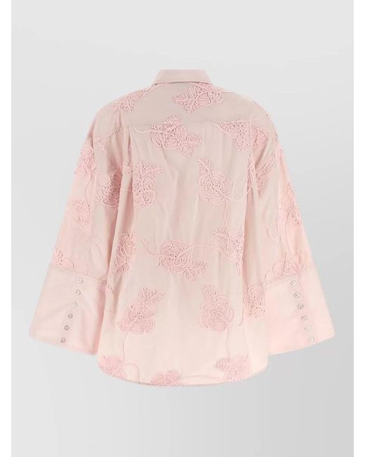 ROTATE BIRGER CHRISTENSEN Pink Floral-Embroidered Cotton Shirt