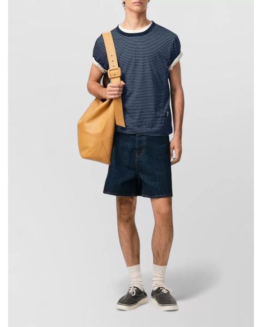 AMI Blue Short Sleeves Striped T Shirt Round Neck for men