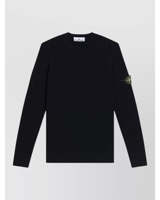Stone Island Blue Crew Neck Long Sleeve Ribbed Sweater for men