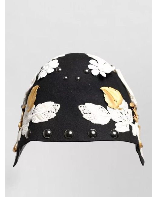 Dolce & Gabbana Black Wool Floral Cloche Hat