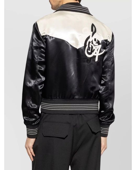 Amiri Black Embroidered Viscose Bomber Jacket for men
