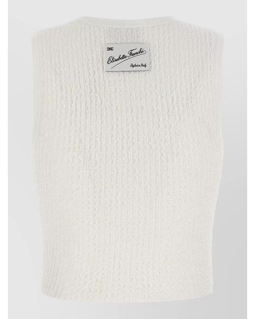 Elisabetta Franchi White Ribbed Sleeveless Cropped Knit Top