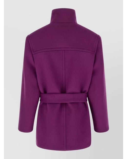Saint Laurent Purple Wool Belted Single-Breasted Coat
