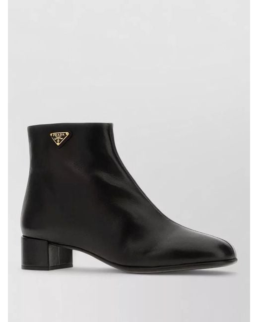 Prada Black Nappa Leather Ankle Boots Block Heel