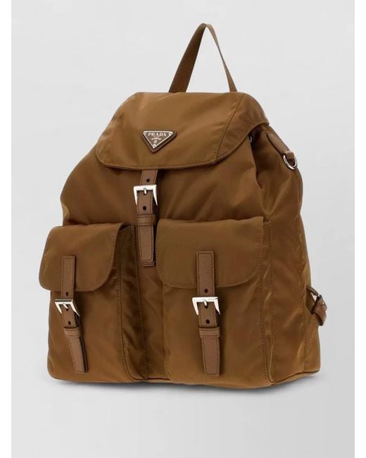 Prada Brown Canvas Backpack Adjustable Straps Top Handle