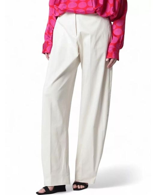 Thelatest White Pleated Front Wide Leg Pants Side Pockets