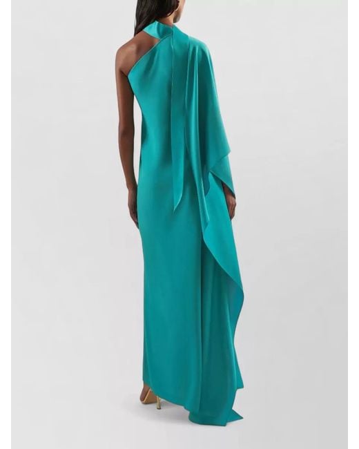 Taller Marmo Blue One-Shoulder Scarf-Neckline Maxi Dress