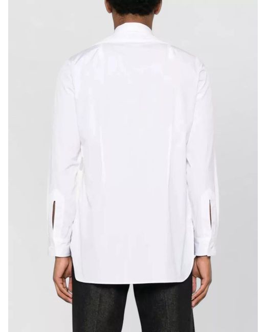 Jil Sander White Long Sleeve Curved Hem Tailored Collar Shirt for men