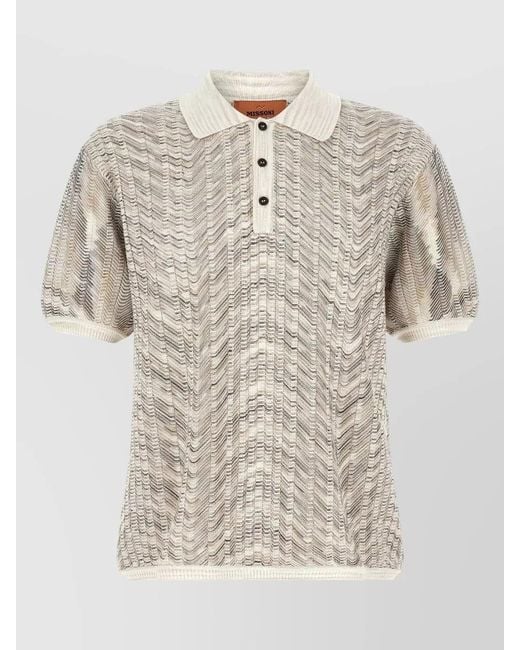 Missoni Natural Zigzag Knit Polo Shirt Ribbed Collar for men