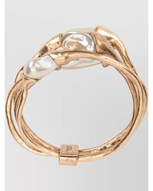 Weekend by Maxmara Metallic Braided Bracelet Adjustable Design Pearl Accents