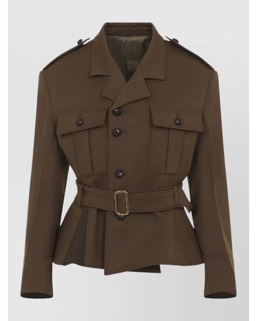 Céline Green Peplum Wool Jacket Structured Shoulders Collar
