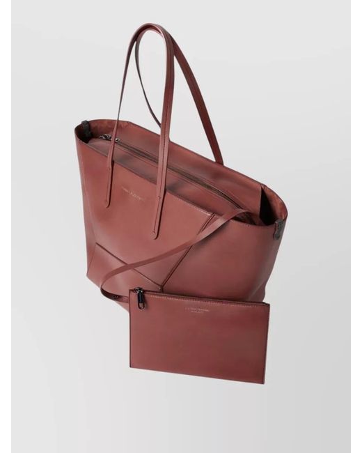 Brunello Cucinelli Red Monili Leather Tote Bag