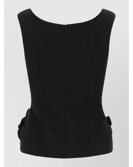 Magda Butrym Black Silk Blend Floral Appliqué Top