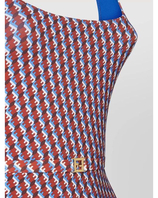 Fendi Red Signature Swimsuit Shoulder Straps Matching Pouch