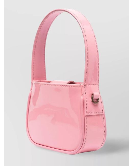 Blumarine Pink Patent Leather Crystal-Embellished Logo Shoulder Bag