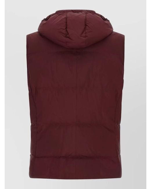 Brunello Cucinelli Purple Quilted Hooded High Neck Technical Vest for men