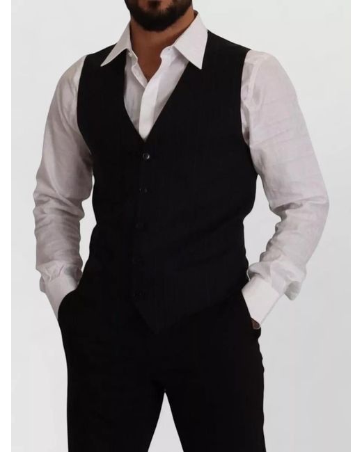 Dolce & Gabbana Black Striped Virgin Wool Waistcoat for men