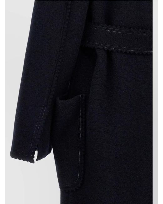 Max Mara Blue 'Waist Belt Long Sleeves Textured Fabric'