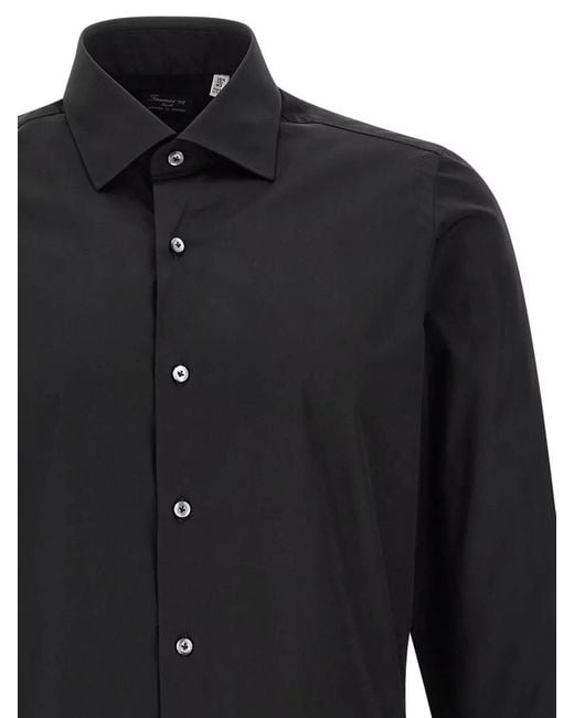 Finamore 1925 Black Napoli Button Down Collar Long Sleeve Shirt for men