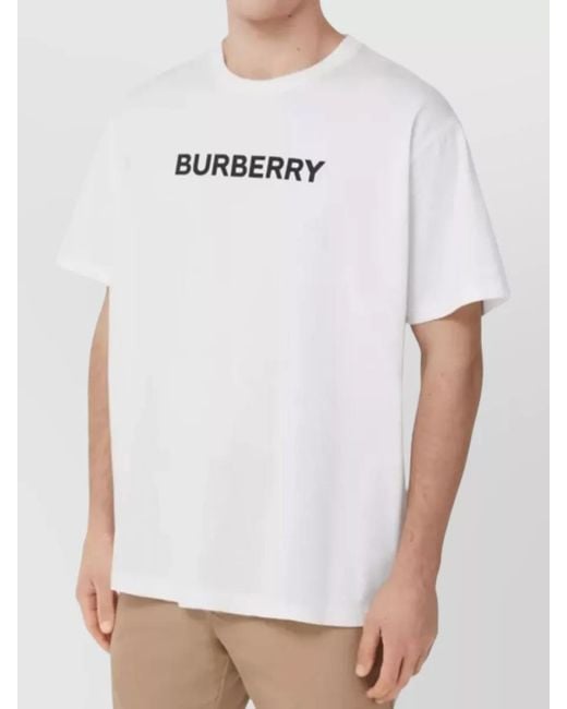 Burberry White Cotton Ribbed Crew-Neck Logo-Print T-Shirt for men