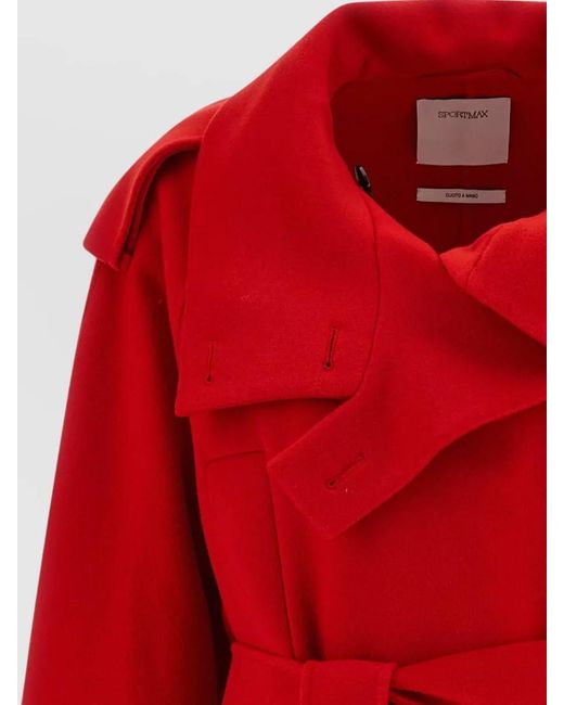 Sportmax Red Bouquet1234 Trench Coat Belted Epaulettes