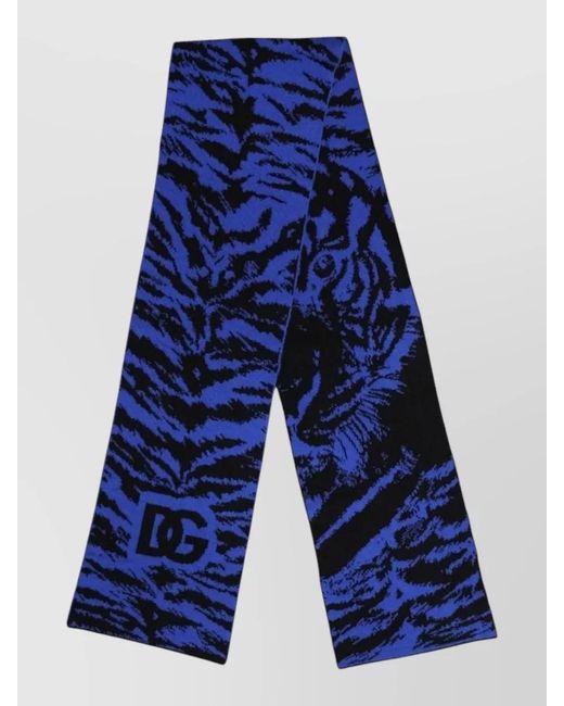 Dolce & Gabbana Blue Logo Neck Warmer Wrap Animal Print Scarf for men