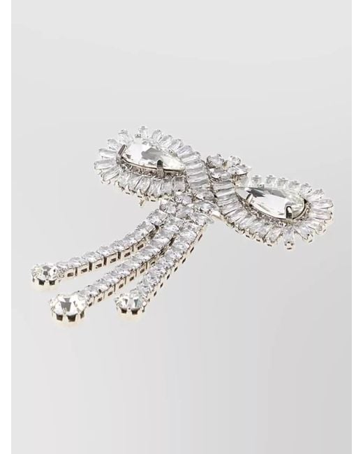 Alessandra Rich White Bow Metal Pin Rhinestone Statement Piece