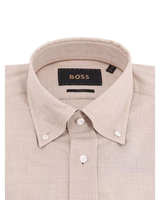 Boss Pink Tailored Cotton Shirt Buttoned Collar for men
