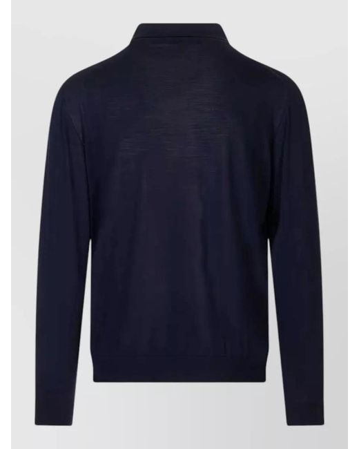 Kiton Blue Long Sleeve Zip Neck Knitted Polo for men