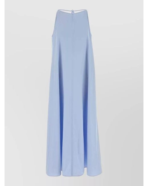Agnona Blue Poplin Dress A Line Sleeveless Back Tie