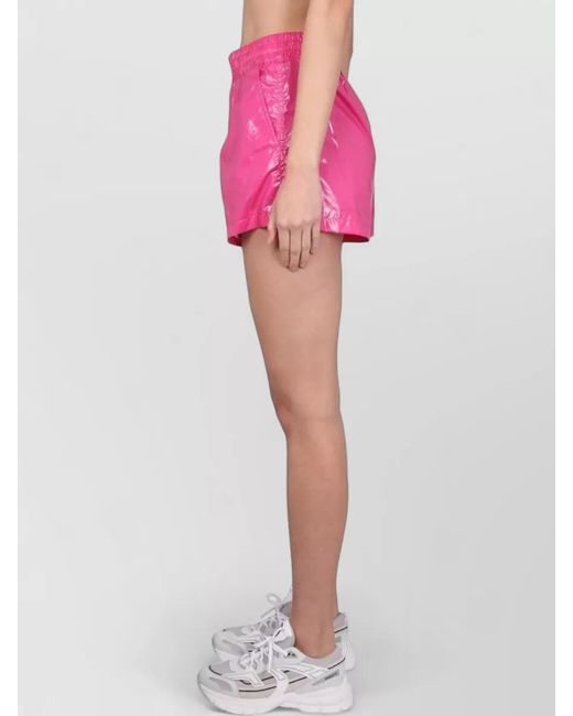 K-Way Pink Nylon Shorts Elastic Waistband Shiny Finish