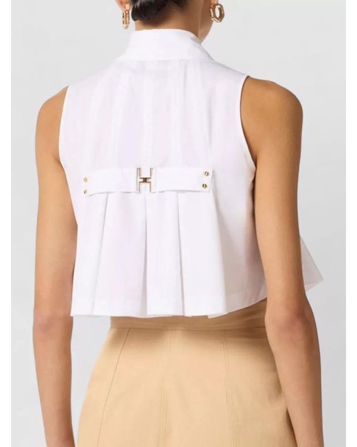 Elisabetta Franchi White Shirt Sleeveless Collar Buttons Tone Pleats