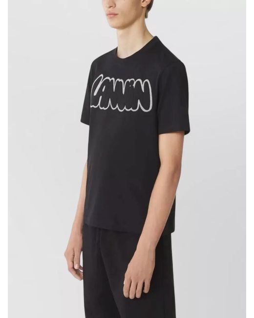 Lanvin Black Cotton Embroidered Logo T-Shirt for men