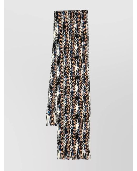 Missoni White Handcrafted Fringed Wool Scarf With Zigzag Design for men
