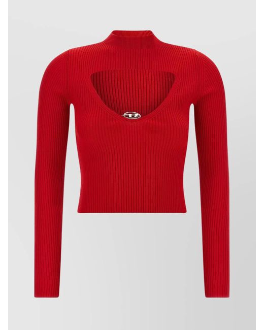 DIESEL Red Cropped Knit Sweater Cut-Out Detail