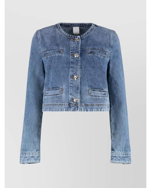 Pinko Women's Blue Cropped Denim Jacket Contrast Stitching