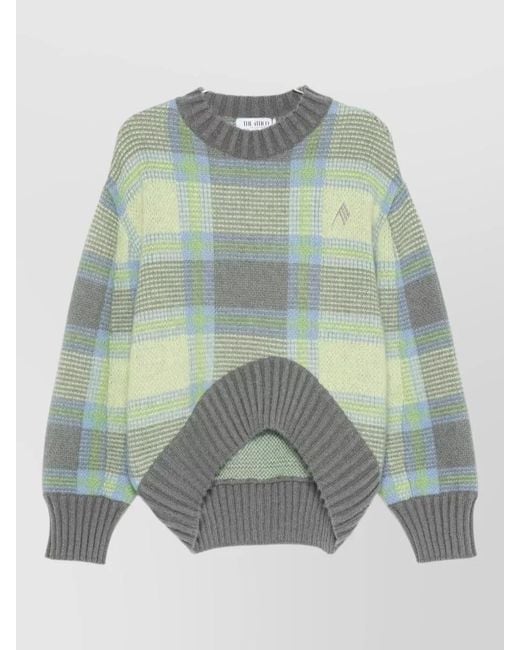 The Attico Gray Wool Crewneck Sweater Casual Check Pattern