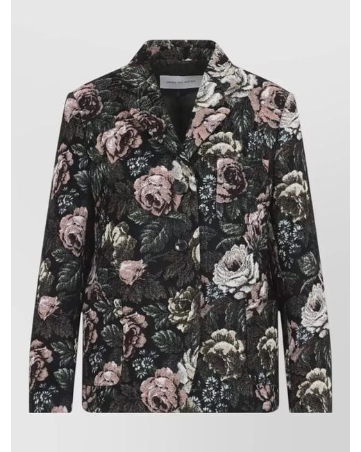 Dries Van Noten Gray Brea 4152 Floral Jacket Front Pocket Lapel