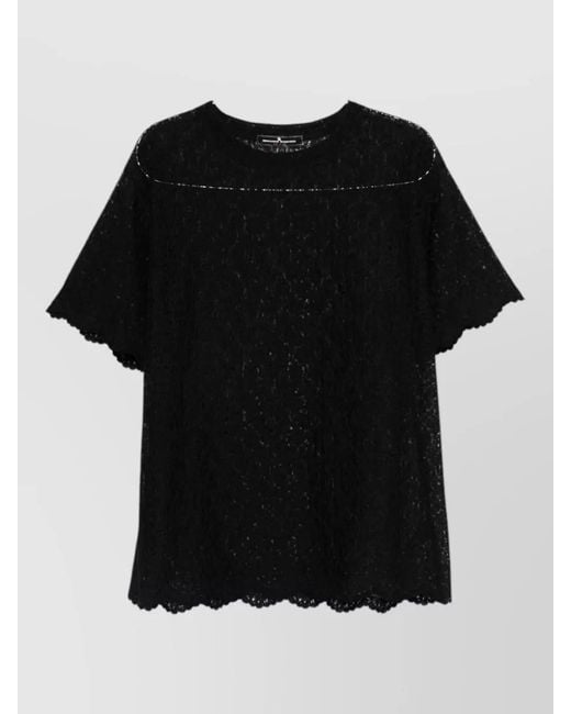 Ermanno Scervino Black Embroidered Short-Sleeve Blouse
