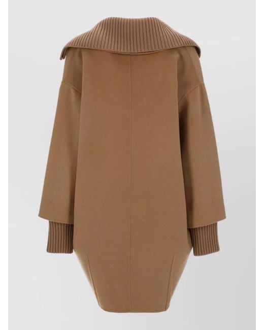 P.A.R.O.S.H. Natural Wool Coat Double Breasted Ribbed Collar Cuffs