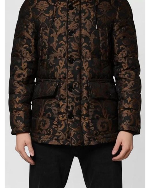 Dolce & Gabbana Black Floral Jacquard Quilted Hooded Puffer Jacket for men
