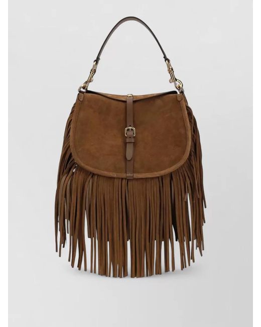 Etro Brown Medium Suede Fringed Shoulder Bag
