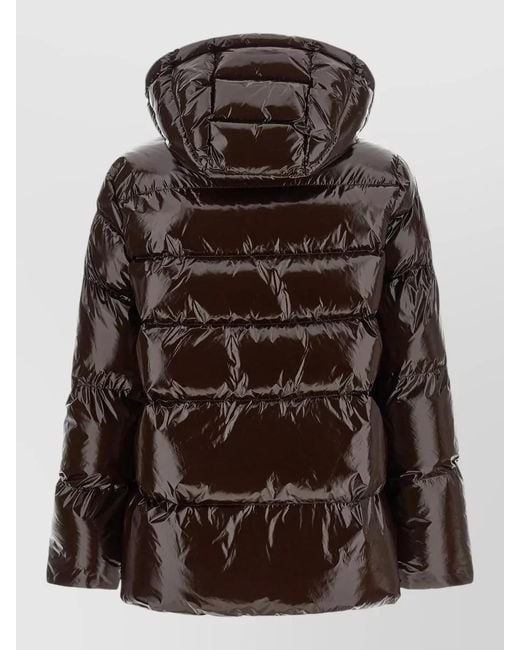 Pinko Brown Eleodoro Hooded Quilted Down Coat Lightweight
