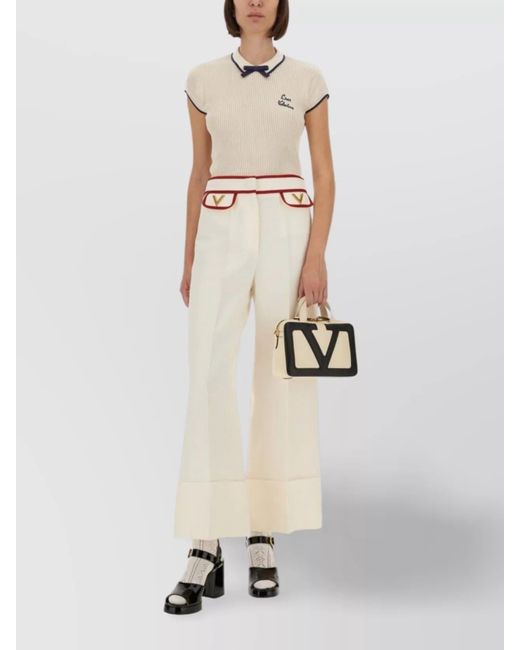 Valentino White Cotton Tops With Bow Detail And Cap Sleeves