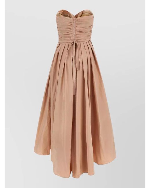 Pinko Natural Dattero Dress Strapless Ruched Bodice Pleated Skirt