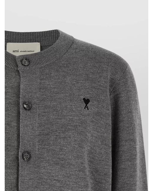 AMI Gray Ami De Coeur Signature Knit Cardigan