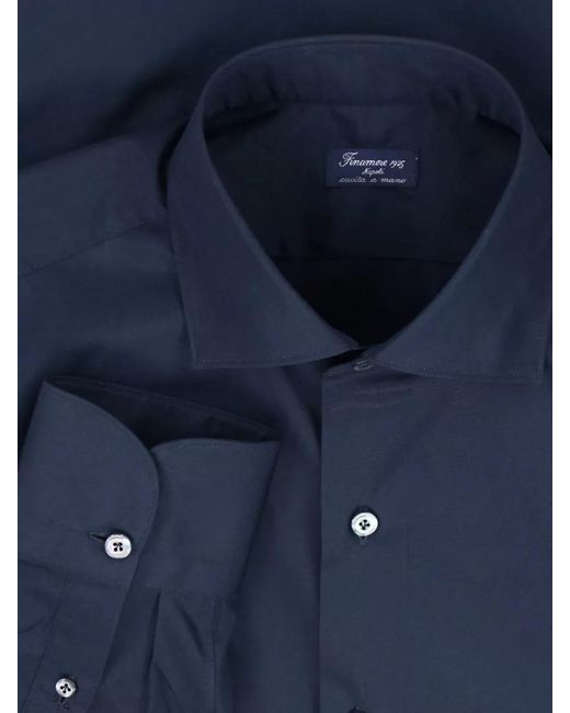 Finamore 1925 Blue Casual Shirt Cuffed Sleeves Button Down Collar for men