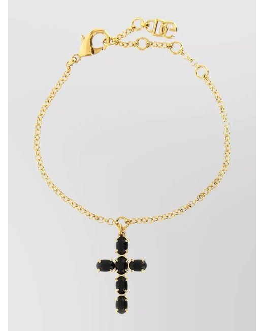 Dolce & Gabbana White Crystal Cross Bracelet Adjustable Chain Design
