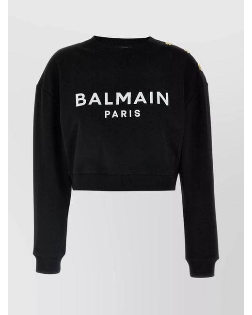Balmain Black Logo Organic Cotton Cropped Sweatshirt
