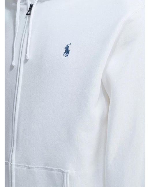 Polo Ralph Lauren White Zip Hooded Jacket Logo And Pockets for men